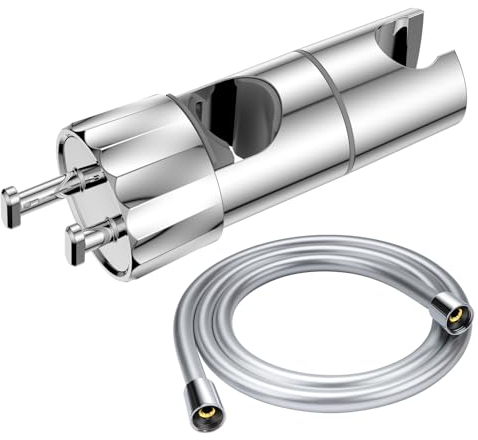 YEAUPE Support de pommeau de douche universel avec tuyau de douche de 1,6 m - Réglable - Avec 2 crochets pour barre de douche de 19 à 28 mm - Rotation à 360° - Chromé