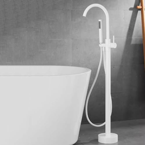 Freistehende Wannenarmatur mit Handbrause, Badewannenarmatur Messing Badewannen-Duscharmatur Wasser Kalt und Heiß Handbrause Mischbatterie Badewanne Freistehend-Weiß