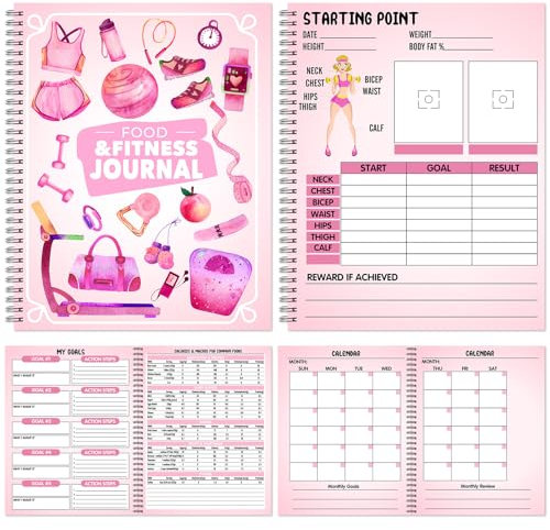 Harloon Food and Fitness Journal for Women Weight Loss Tracker Planner Workout Dairy Wellness Log Notebook with Calendar Calorie Counter Diet Meals Christmas Health Gift for Women Mom Wife, 8.5 x 11''