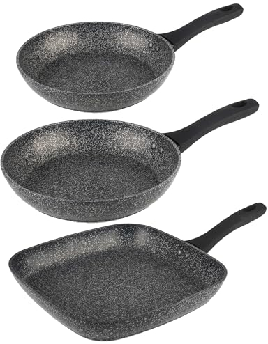 Salter COMBO-9286 Megastone Thermo Collar Frying Pan Set – 20/28/32 cm Pans, Non-Stick Coating 10 x Tougher, Corrosion & Scratch-Resistant Forged Aluminium, Heat Indicator Collar, Metal Utensil Safe