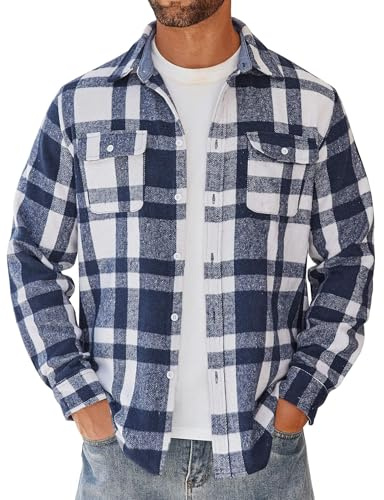 COOFANDY Camicia in flanella da uomo a maniche lunghe a quadri camicia da boscaiolo camicia per il tempo libero con tasca sul petto camicia-giacca camicie a quadri Regular Fit camicia tradizionale