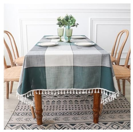 Epinki Tischdecke 90x140CM, Tischtücher Kariert mit Quaste Polyester, Tischdecken für Biertische Tischschutz für Esszimmer, Garten, Party, Hochzeiten, Dunkelgrün