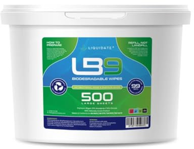 Liquidate - LB9 Biodegradable Bucket Wipes - 500 Sheets | Compostable Bamboo Wet Wipes | Eco-Friendly Cleaning & Sanitising | Easy Access Pull Tab | Lemon Scented | Sustainable Refills Available