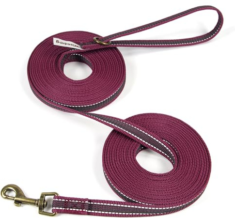 Wisedog Schleppleine für Hunde mit Reflektierenden Streifen Dunkelrot 15m | Hochwertiges Nylon- & Latex-Material, griffig bei Nässe, Reflektorstreifen, 360°-Karabiner, O-Ring, robust