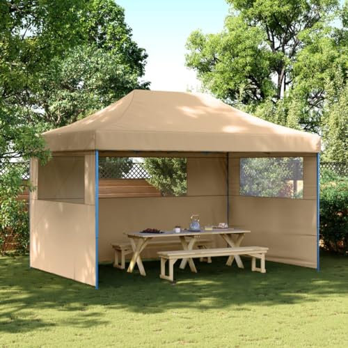 Gecheer Tente de fête pliable Pop-Up avec 3 murs, tonnelle d'extérieur, tonnelle pliante, chapiteau, pare-soleil, tonnelle, pavillon de jardin, rideau de fête, tonnelle pour barbecue, beige