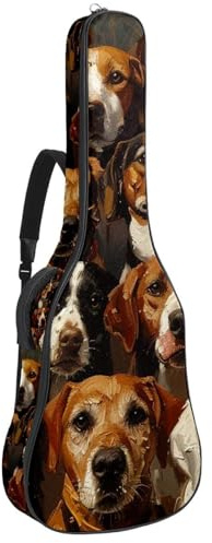 Tasche für Akustikgitarre mit niedlichem Hunde-Aufdruck, mit 2 Taschen, verstellbarem Schultergurt und Rückenaufhänger, geeignet für E-Gitarren, Bassgitarren und klassische Gitarren, Niedlicher