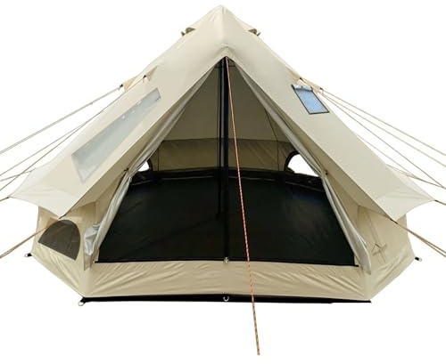 DANCHEL OUTDOOR B2I Aufblasbares Campingzelt, 3 m, keine Mittelstange, leichtes aufblasbares Glockenzelt mit Herdheber, Dachfenster, Pumpe, wasserdicht, 300D Oxford Glamping-Jurte für 1–3 Personen