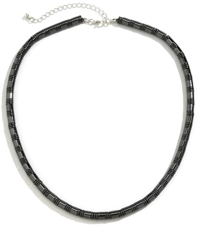 KnSam Collana da uomo in pietra per partner a forma di ematite sferica, colore nero, con ematite, 30-50 cm, Pietra, Ematite