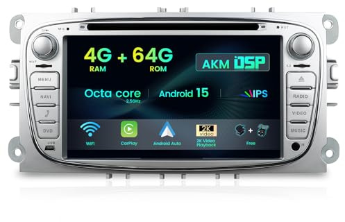 MISONDA 7inch IPS 4G+64G Android 15 Car Stereo For Ford Focus II/Mondeo MK4/C/S-Max Galaxy - Wireless CarPlay/Android Auto/DSP - 2 Din - GPS DVD Steering Wheel 4G BT RDS WiFi Camera