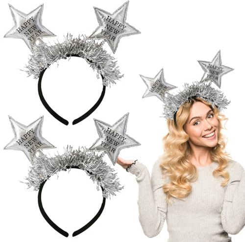 HFMYGS Happy New Year Haarreifen, Silvester Deko Tiara, Party Haarschmuck Zubehör Für Erwachsene Und Kinder