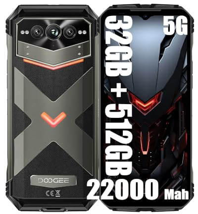 DOOGEE VMAX Pro 5G Rugged Smartphone, 22000 mAh Akku, 32 GB + 512 GB, 6,58 Zoll FHD+, 108 MP Triple AI Kamera (20 MP Nachtsicht) + 16 MP, Android 14 wasserdichtes Handy, NFC Grau