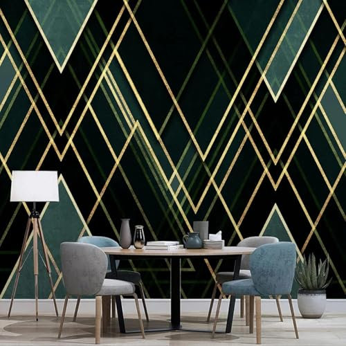 XLMING Ligne Géométrique Verte 3D Papier Peint Décoratif Bureau Salle à Manger Salon Chambre à Coucher Canapé TV Mur-200cm×140cm