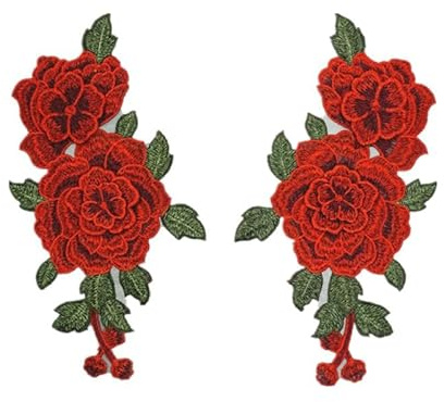 DIYEAH 2 Pz Toppe Termoadesive Ricamate Rosa Per Abbigliamento Borse Cappelli Scarpe Decorazioni Fai Da Te Applique Floreale, Rosso