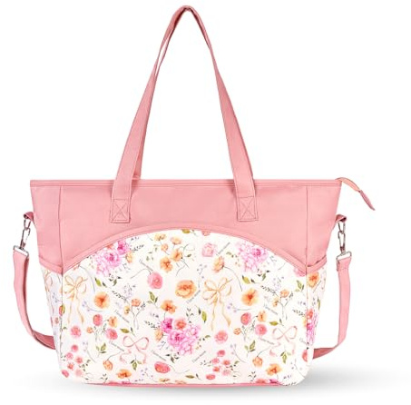 SONARIN Multifunktionale Wasserdichte Baby Wickeltasche,Große Kapazität Reise Wickeltasche Umhängetasche Tragetasche Henkeltaschen Babytasche mit Schultergurte & Wickelunterlage(Rosa-Blume)