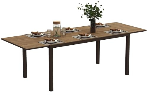 Outsunny Tavolo da Giardino Allungabile da 160/240x90x74 cm, Tavola da Pranzo Estensibile per 6-8 Persone in Alluminio con Piano Effetto Legno in DPC, Per Patio, Balcone ed Esterno, Marrone