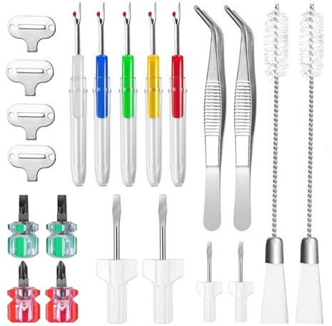 Mllepjdh 21Pcs Repair Machine Sewing Tool Includes Tweezer Double Headed Lint Brush Different Size Screwdrivers And Seam Unpicker