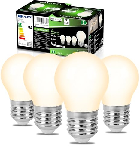 DSLebeen E27 LED 650LM 3.5W G45 Birne Filament Mattglas Warmweiß 4er Pack | 650LM 3.5W, 2700K warmweiß, mattglas, filament Optik, nicht dimmbar. Für Kronleuchter & Nachtlicht.