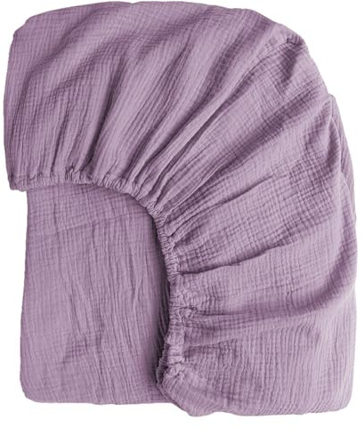 Boqingzhu Muslin Baumwolle Spannbettlaken 140x200cm Lila Violett Atmungsaktiv Weich Hautfreundlich Spannbetttuch Bettlaken für Matraze bis 30cm Boxspringbett Topper