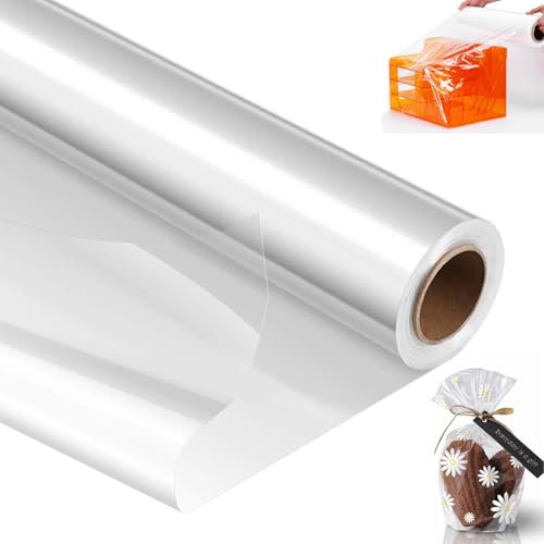 Jortmrd 80CM x 30M Klare Cellophan Rolle, Klare Transparentpapier, 3 Mil Cellophan Rolle Dicke Zellophan Transparent, Transparent Geschenkfolie Groß, Klares Verpackungspapier für Blumen Geschenkkörbe