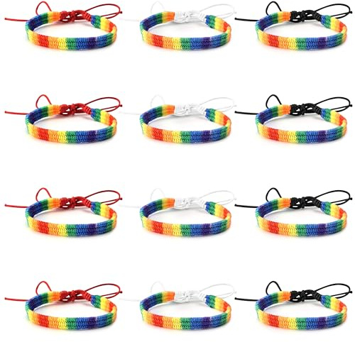 Qzakce Handgjorda HBT HBT-vänskapsarmband i regnbågstyg justerbart vrist armband för kvinnor män barn 12 stycken