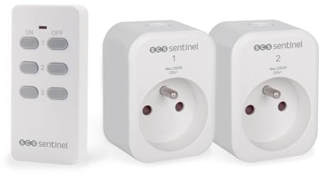 SCS Sentinel - Prese elettriche da interno con telecomando - 2 prese + 1 telecomando, frequenza 433,92 MHz, modello compatto, colore bianco, facile da installare e utilizzare