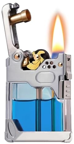 VIPAVA Transparentes Steampunk-Petroleumfeuerzeug, Vintage-Mechanik, Winddichte, weiche Flamme, Klappdeckelfeuerzeuge mit Sicherheitsverschluss, geeignet for Sammeln/Geschenk(Silver)