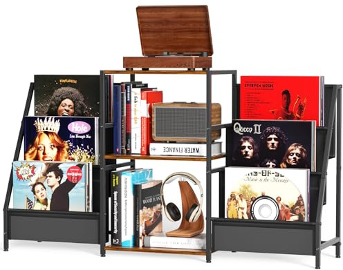 Brolteja Record Player-Stand, dreischichtiger Vinyl-Rekord-Speicherregal, verdickter Stahlrahmen, kann bis zu 200 Vinyl-Rekorde für Wohnzimmer und Schlafzimmerausstellung aufbewahren
