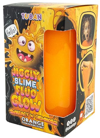 TUBAN Jiggly Fluo Glow 430 g – Slime luminoso para estirar y soplar – No pegajoso – Juego sensorial – Para niños a partir de 6 años – Naranja