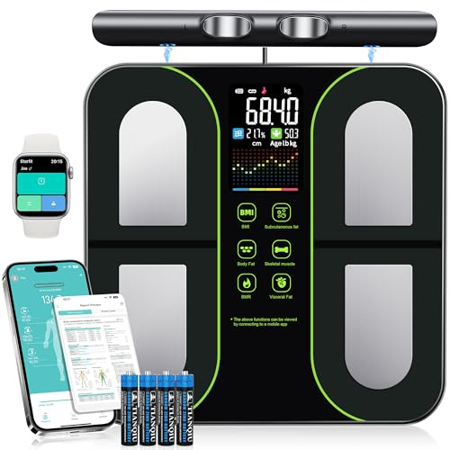 Körperfettwaage mit 8 Elektroden, Personenwaage mit 58 Körperanalyse Bluetooth App mit Handsensoren Waage mit Körperfett und Muskelmasse für Protein, BMI, BMR, Großem Display,180 kg/400 lbs