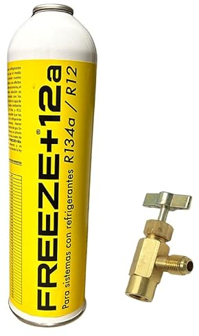 All4sale - Envase Freeze +12A + Válvula Gas Refrigerante Orgánico Ecológico, compatible con R134A R12, Envase Desechable 1000ml, peso NETO 420g para sistemas de aire acondicionado de automóviles