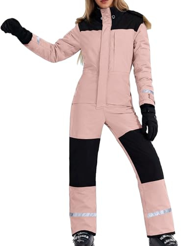 Duohropke Combinaison de ski pour dames et messieurs, doublée, imperméable, coupe-vent, pour le ski, le sport d'hiver, une pièce, ensemble de ski, uni, avec fermeture éclair, combinaison pour