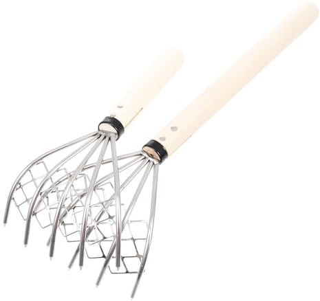 Veemoon Rastrello a 5 Denti in Acciaio 304 con Rete Set da 2 Pezzi Attrezzo Manuale Multiuso per Vongole e Frutti di Mare Manico lungo in Legno per Spiaggia e Pesca