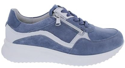 Waldläufer sneakers K-Janka med fotbädd för byte 617002-501-693, nubuckläder kombi., jeans/vit/silver, bredd K blå, blå, 40.5 EU bred