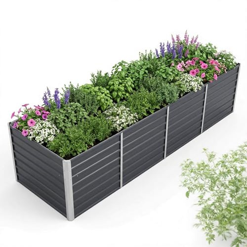 WGYHOME Aiuola rialzata da giardino, color antracite, 320 x 80 x 45 cm, in acciaio zincato, extra large, per verdure, aiuola da giardino, balcone e terrazza