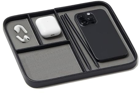 Bandeja de Cuero para Valet, Bandeja para Dejar Llaves Recibidor, Vaciabolsillos Piel para Todo Uso, Almacenamiento Versátil, Teléfono, Joyas, Accesorios de Oficina, Llaves, Reloj (Negro)