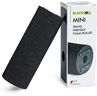 BLACKROLL® MINI Faszienrolle (15 x 5 cm), kleine Fitness-Rolle für die Selbstmassage, handliche Massagerolle für unterwegs, im Büro oder Fitnessstudio, mittlere Härte, Made in Germany, Schwarz