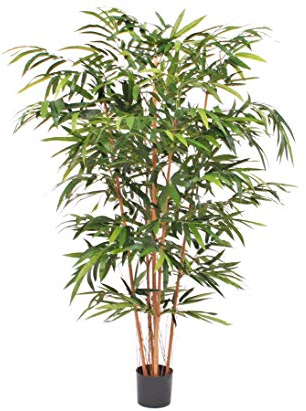Künstlicher Bambusbaum 220cm hoch mit echten Bambusrohren und 1197 naturgetreuen Blättern - Große Bambus Kunstpflanze Dekopflanze