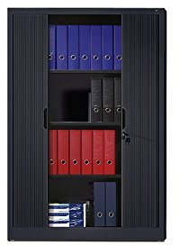 C + P Möbelsysteme C+P | Rollladenschrank mit Horizontal-Jalousie | HxBxT 1980 x 1000 x 420 mm | 4 Fachböden | 5 Ordnerhöhen | Schwarzgrau