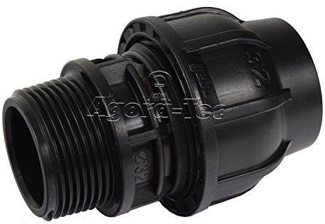 Agora-Tec PE-Fitting Kupplung 32 mm x 1 1/4 Zoll AG (41,9 mm) für PE-Rohr 32 mm SCHWARZ