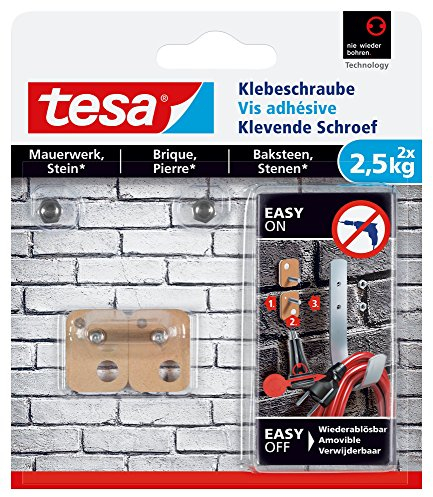 tesa 77902-00000-00 Klebeschraube für Mauerwerk und Stein, Halteleistung, Vierckig, 2.5 kg, 2 Stück