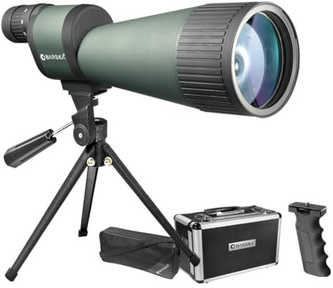 BARSKA Benchmark 18-90x88 Straight Spotting Scope with Handheld Tripod, Table Top Tripod, Soft Carrying Case And Hard Case, Green/Black/Dark Green