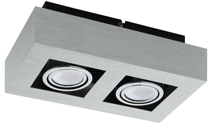 EGLO LED Deckenleuchte Loke 1 2 flammige Aufbauleuchte | Modern aus Aluminium und Stahl, Deckenlampe in Gebürstet, Chrom, Schwarz, Aufbaulampe mit GU10 Fassung, Leuchtmittel inkl
