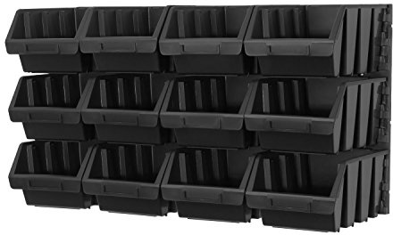 Prosperplast 14 teiliges Wandregal Lagerregal Regale inkl. Stapelboxen Gr. 3 schwarz Werkstatt