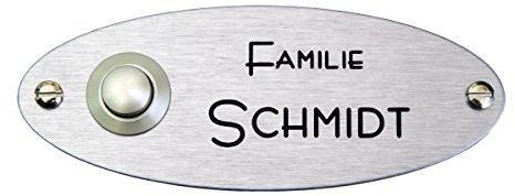 Klingelschild - Taster oval mit SOFORTGRAVUR + VORSCHAU: Gravur/Türschild + Klinge. Auch mit LED Licht Taster/möglich