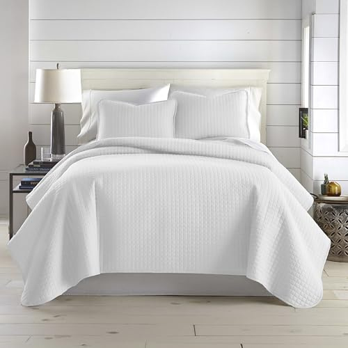 Southshore Fine Living, Inc. White Queen Quilt Bedding Set, Dual Fit Luxury Bedding Quilts, Queen Size Bedspread Coverlet, Full Size Quilted Coverlet Bed Spread w/Pillow Shams, White Quilts Full Size