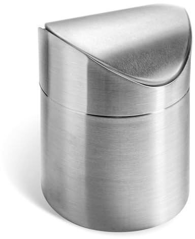 LOVEINUSA Mini Trash Can with Lid, 1.5L Small Garbage Bin Brushed Stainless Steel Desk Trash Can for Bathroom, Office, Kitchen, Coffee Table, and Countertop Use