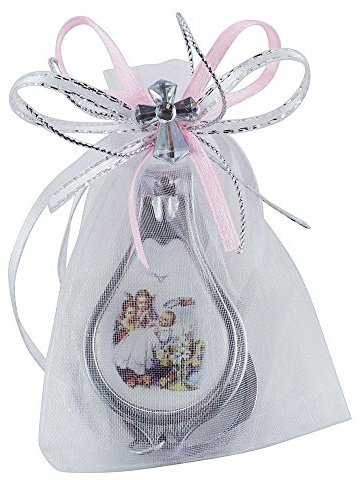 Baptism Keychain 12PCS Nail Clipper and Wine Opener Party Favors for Baby Girl -Bautizo Recuerdos/Baby Guardian Angel Design in Decorated Pouches (Pink)
