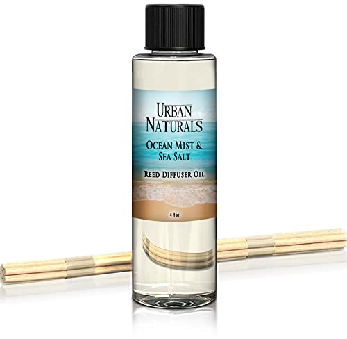 Urban Naturals Ocean Mist & Sea Salt Scented Oil Reed Diffuser Refill | Includes a Free Set of Reed Sticks! 4 oz.