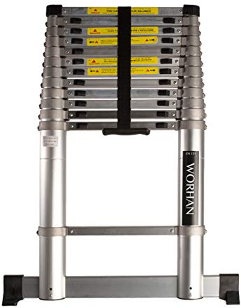 WORHAN 4.1m SCALA CON ANELLI IN ALLUMINIO TELESCOPICA ESTENSIBILE ALLUMIN CON STABILIZZATORI 1AK4.1