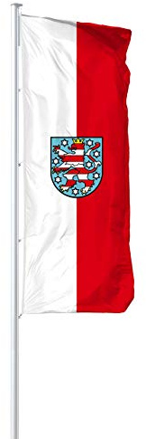 Vispronet® Bundesländerfahne 150x400 cm ✓ in Deutschland produziert ✓ versch. Materialien ✓ Hochformat (Multiflag®, Thüringen mit Wappen)